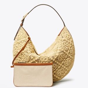 Tory Burch T Monogram Raffia Balloon Bag $840 NWT Pouch & Dust Bag
